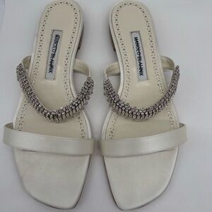 Manolo Blahnik Crystal-Embellished Satin Sandal